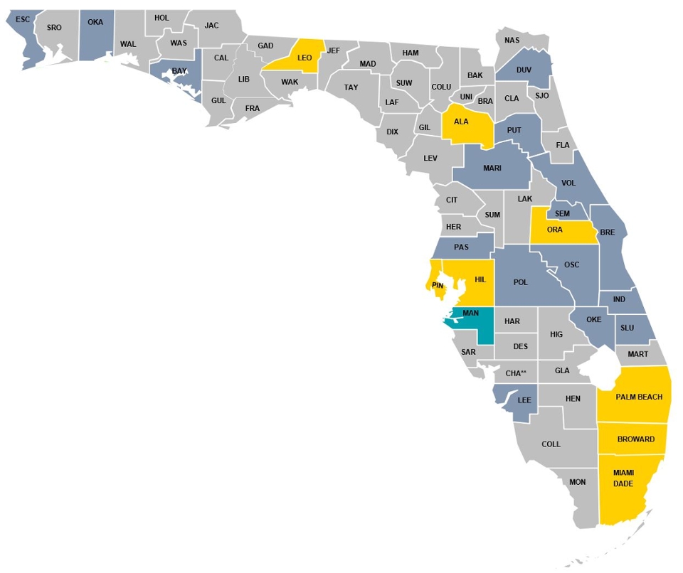 map of florida with some counties highlighted